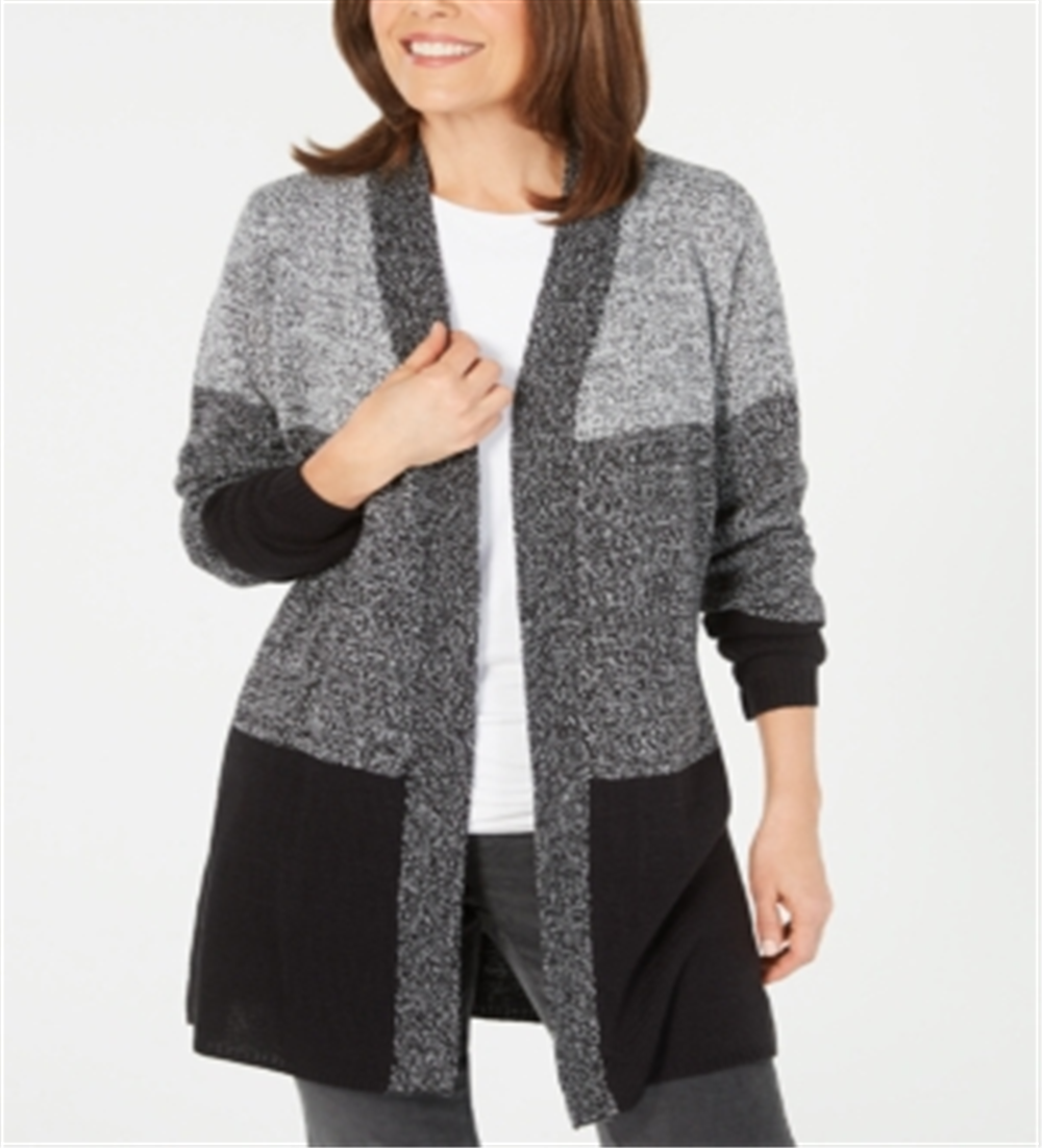Karen Scott Petite Colorblocked Cardigan Black Size Petite L