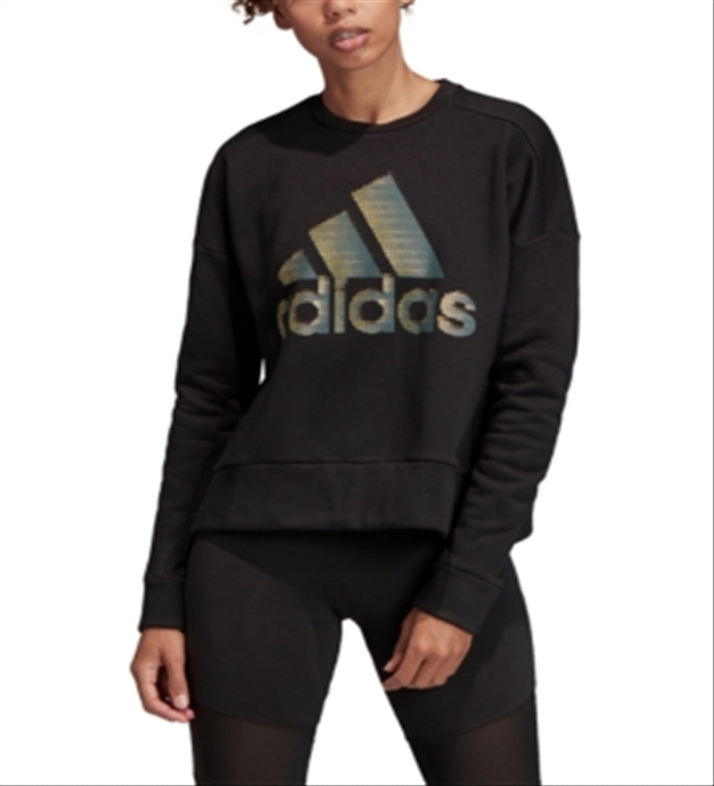 Adidas Women's Printed Long Sleeve Crew Neck Sweater Black Size XX-Small