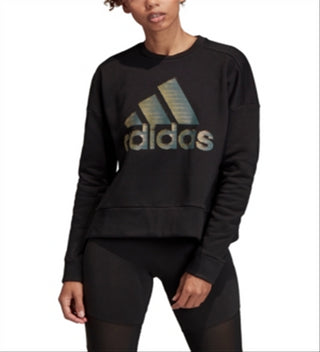 Adidas Women's Printed Long Sleeve Crew Neck Sweater Black Size XX-Small