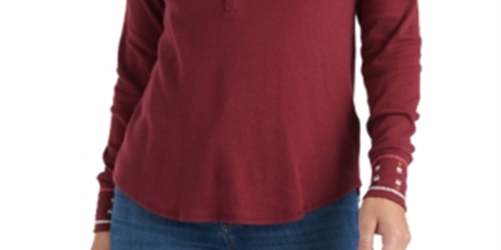 Lucky Brand Women's Embroidered Thermal Top Red Size X-Large