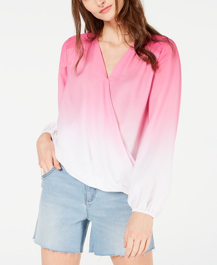 INC International Concepts Women's Ombre Surplice Top Pink Size Petite S/M