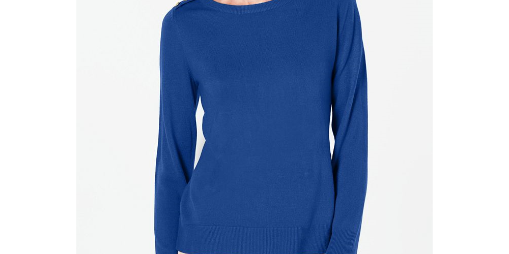 Karen Scott Women's Button Shoulder Sweater Blue SizePetite L