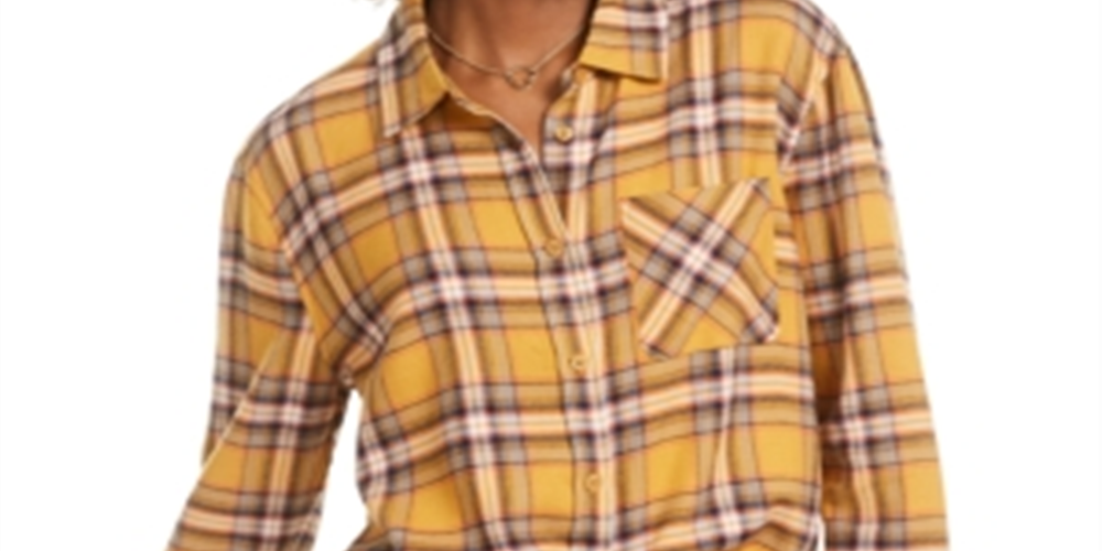 Ultra Flirt Junior's Plaid Flannel Shirt Orange Size Small
