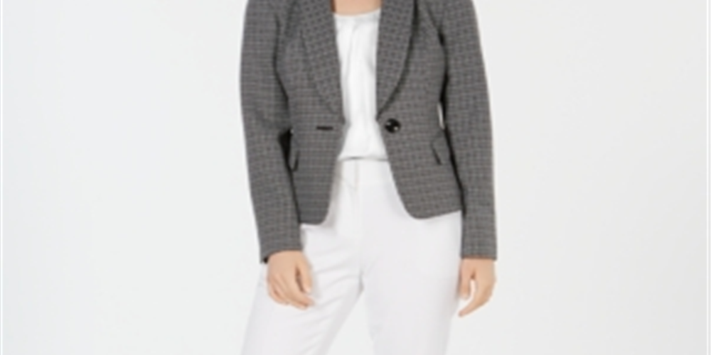 Le Suit Women's Shawl lapel Printed Blazer Formal Jacket Gray Size 12