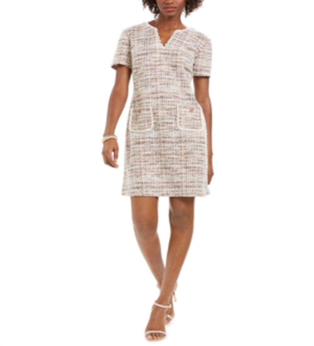Connected Women's Tweed Pocket Detail Dress Beige Size 16