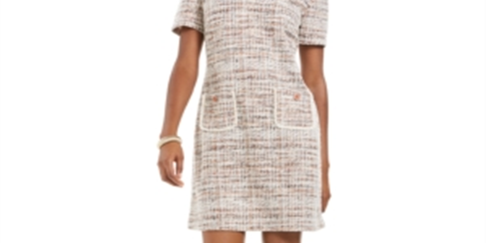 Connected Women's Tweed Pocket Detail Dress Beige Size 16