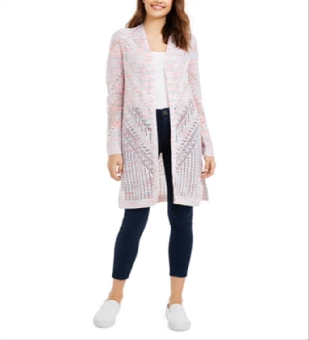 Hooked Up By IOT Junior's Pointelle Cardigan Pink Size Medium