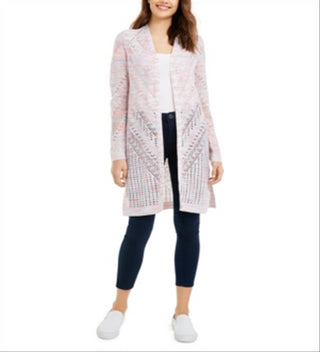 Hooked Up By IOT Junior's Pointelle Cardigan Pink Size Medium