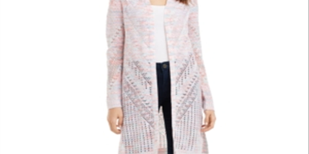 Hooked Up By IOT Junior's Pointelle Cardigan Pink Size Medium