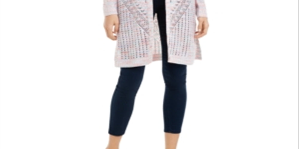 Hooked Up By IOT Junior's Pointelle Cardigan Pink Size Medium