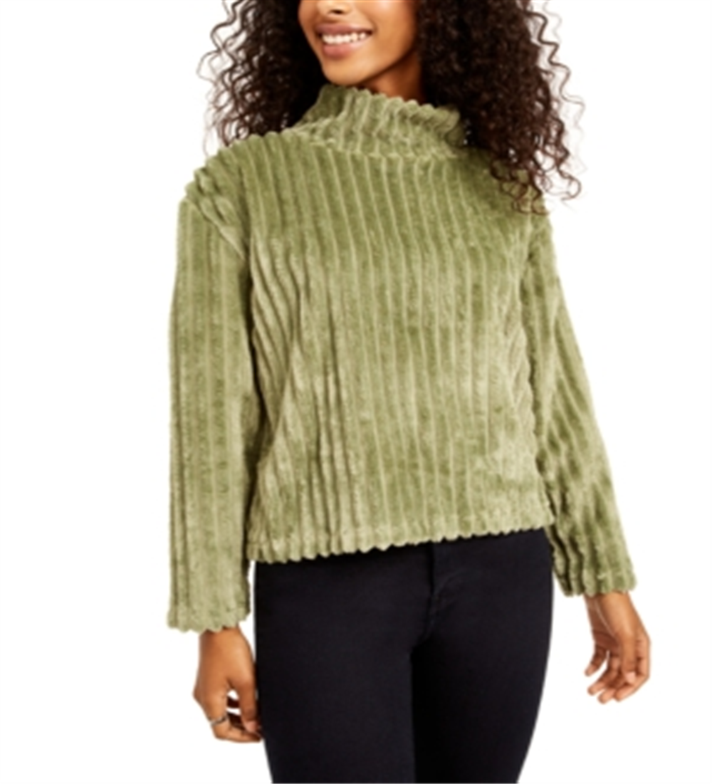 Planet Gold Junior's Cozy Mock Neck Ribbed Top Green Size L