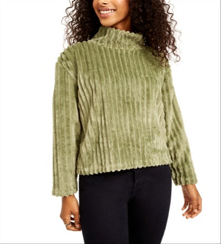 Planet Gold Junior's Cozy Mock Neck Ribbed Top Green Size L