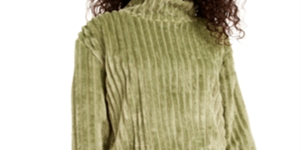 Planet Gold Junior's Cozy Mock Neck Ribbed Top Green Size L