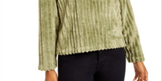 Planet Gold Junior's Cozy Mock Neck Ribbed Top Green Size L