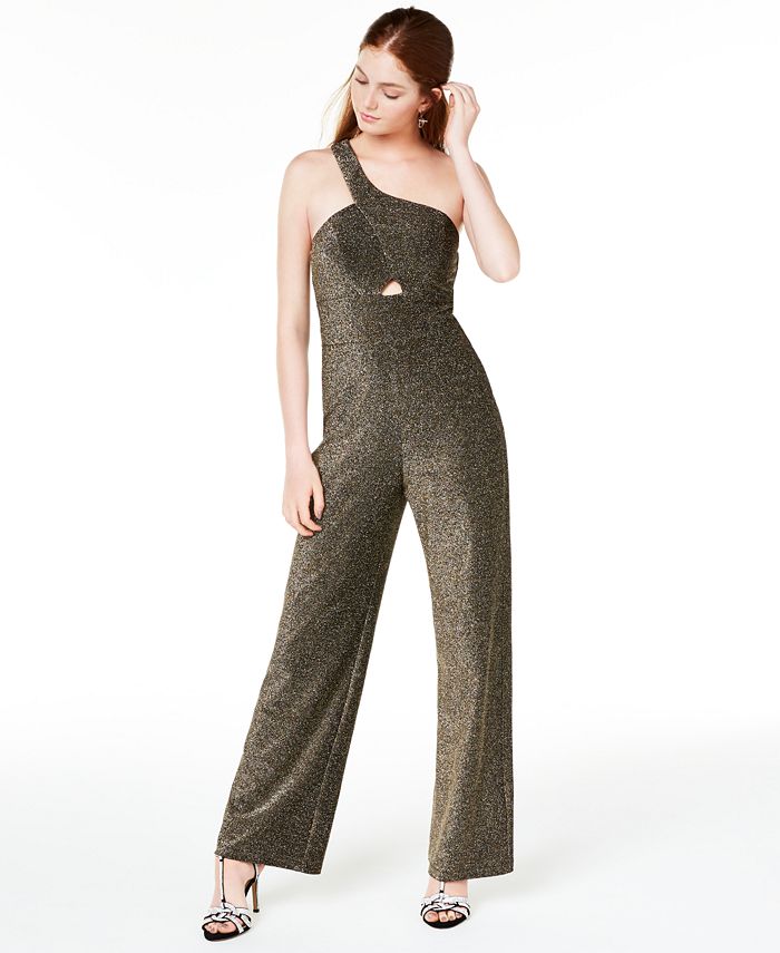 City Studios Junior's One Shoulder Jumpsuit Gold  Size 3