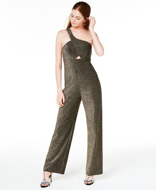 City Studios Junior's One Shoulder Jumpsuit Gold  Size 3