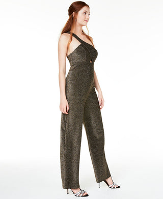 City Studios Junior's One Shoulder Jumpsuit Gold  Size 3