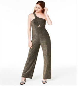 City Studios Junior's One Shoulder Jumpsuit Gold  Size 3