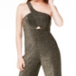 City Studios Junior's One Shoulder Jumpsuit Gold  Size 3