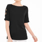 Karen Scott Women's Cotton Cutout Sleeves Top Black Size Small