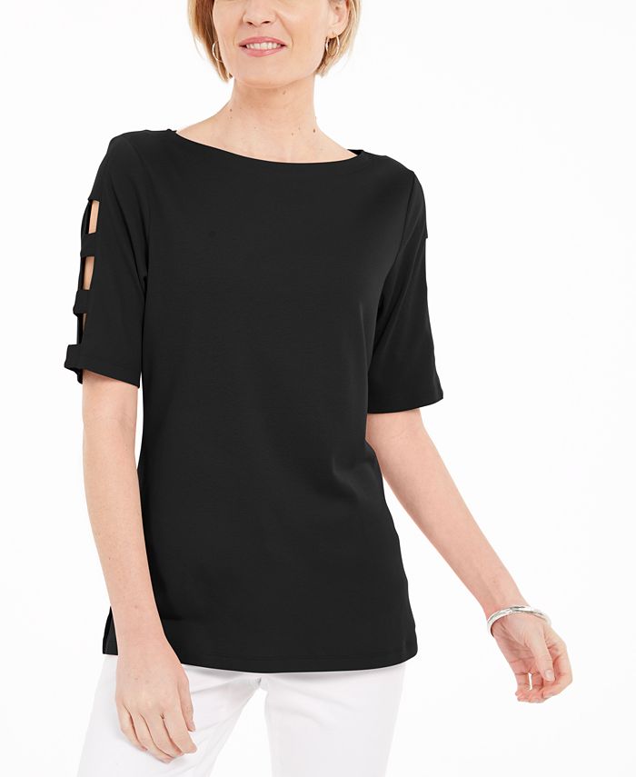 Karen Scott Women's Cotton Cutout Sleeves Top Black Size Small