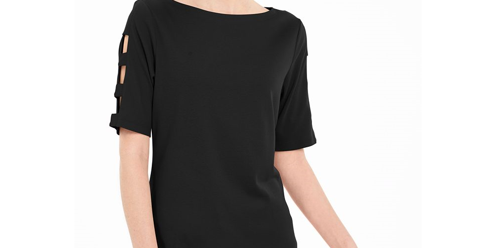 Karen Scott Women's Cotton Cutout Sleeves Top Black Size Small
