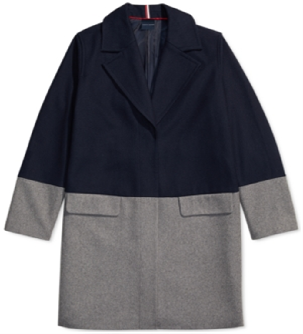 Tommy Hilfiger Girl's Adaptive Color Block Wool Coat Grey Size XS