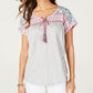Style & Co Women's Printed Lace up Top Gray Size -Petite S