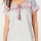 Style & Co Women's Printed Lace up Top Gray Size -Petite S