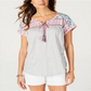 Style & Co Women's Printed Lace up Top Gray Size -Petite S
