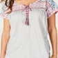 Style & Co Women's Printed Lace up Top Gray Size -Petite S