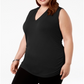 INC International Concepts Women's Plus Ruched V Neck Tank Top Black Size M