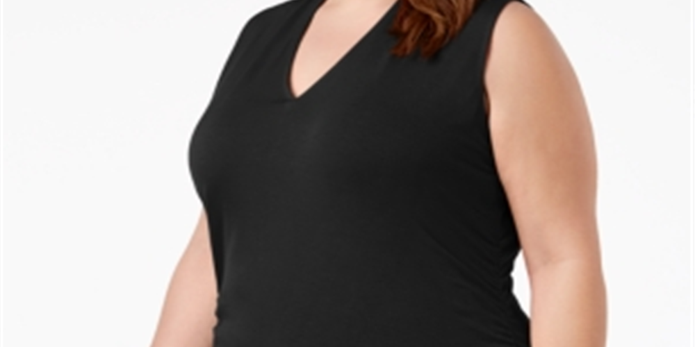 INC International Concepts Women's Plus Ruched V Neck Tank Top Black Size M