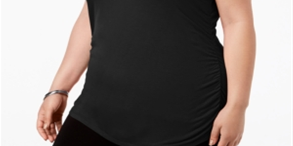 INC International Concepts Women's Plus Ruched V Neck Tank Top Black Size M