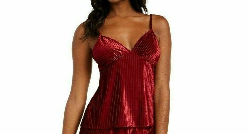 INC International Concepts Women's Ribbed Velvet Top & Pajama Shorts Set Wine Size M