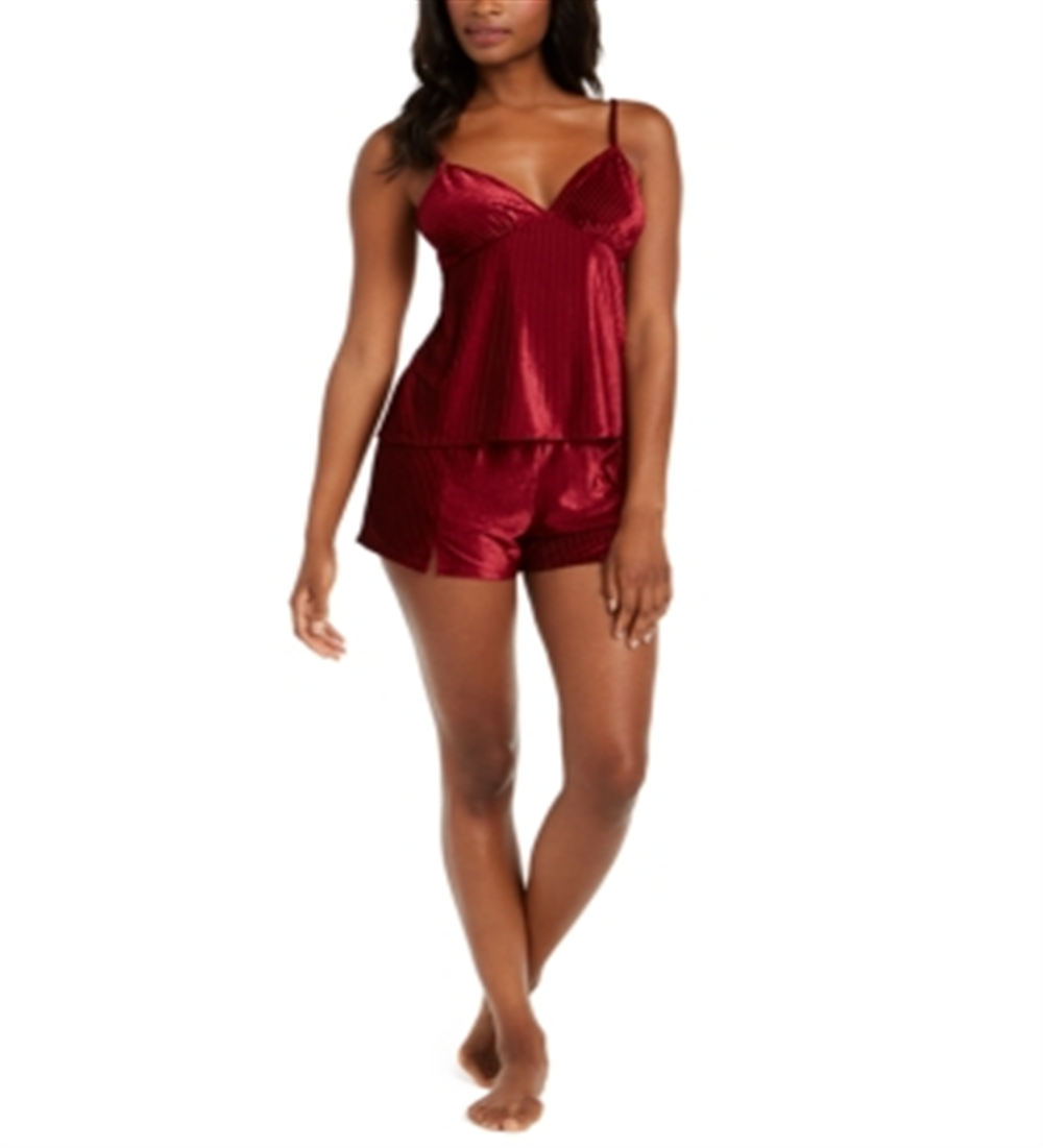 INC International Concepts Women's Ribbed Velvet Top & Pajama Shorts Set Wine Size M