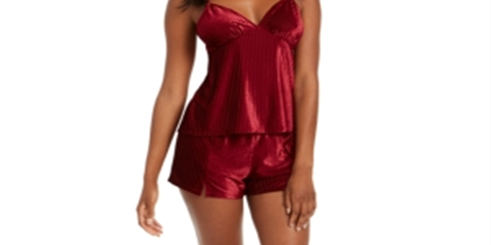 INC International Concepts Women's Ribbed Velvet Top & Pajama Shorts Set Wine Size M