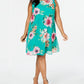 Jessica Howard Women's Floral Sleeveless Jewel Neck Above the Knee Trapeze Dress Green Size 16W