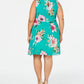 Jessica Howard Women's Floral Sleeveless Jewel Neck Above the Knee Trapeze Dress Green Size 16W