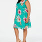 Jessica Howard Women's Floral Sleeveless Jewel Neck Above the Knee Trapeze Dress Green Size 16W