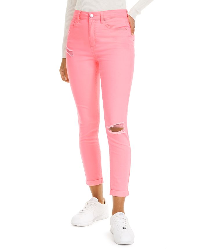 Tinseltown Junior's Neon Wash Skinny Jeans Pink Size 9