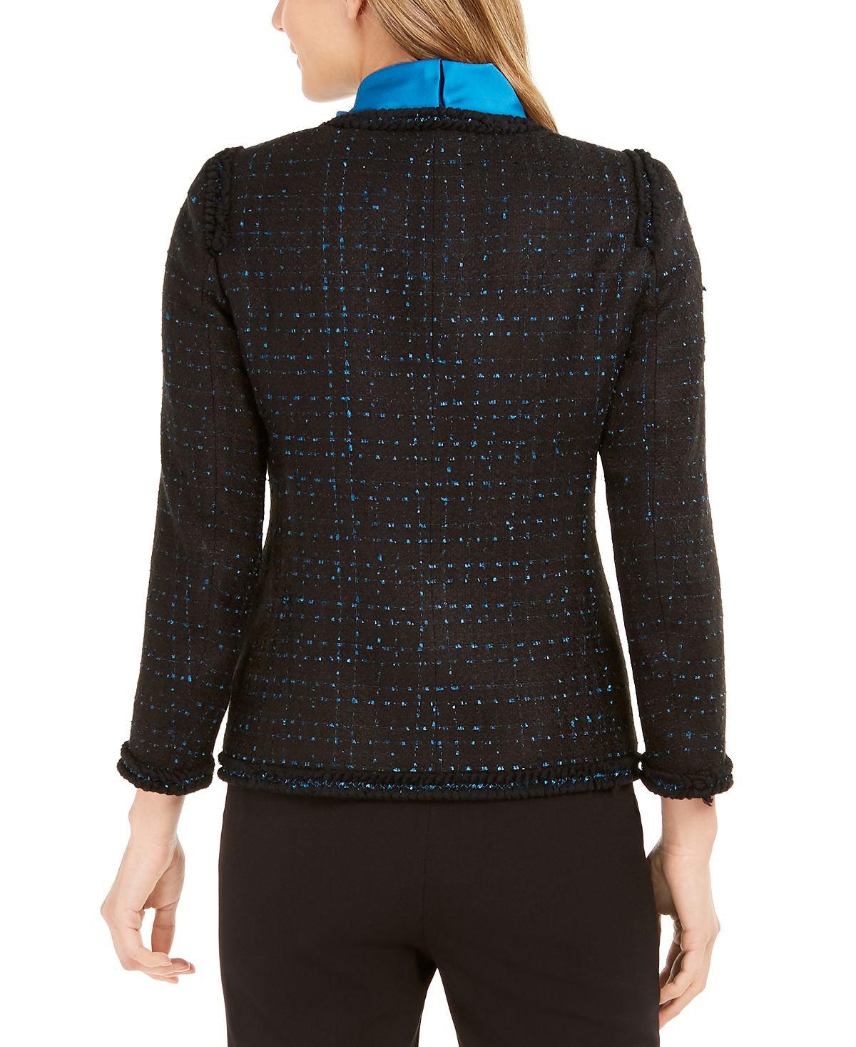 Anne Klein Women's Metallic Ruffle-Trim Blazer Black Size 0