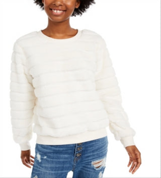 Crave Fame Juniors' Faux-Fur Sweatshirt White Size LARGE