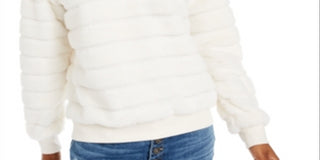 Crave Fame Juniors' Faux-Fur Sweatshirt White Size LARGE