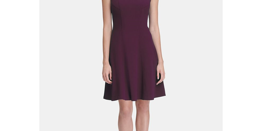 Tommy Hilfiger Women's Scuba Fit & Flare Dress Purple Size 12P