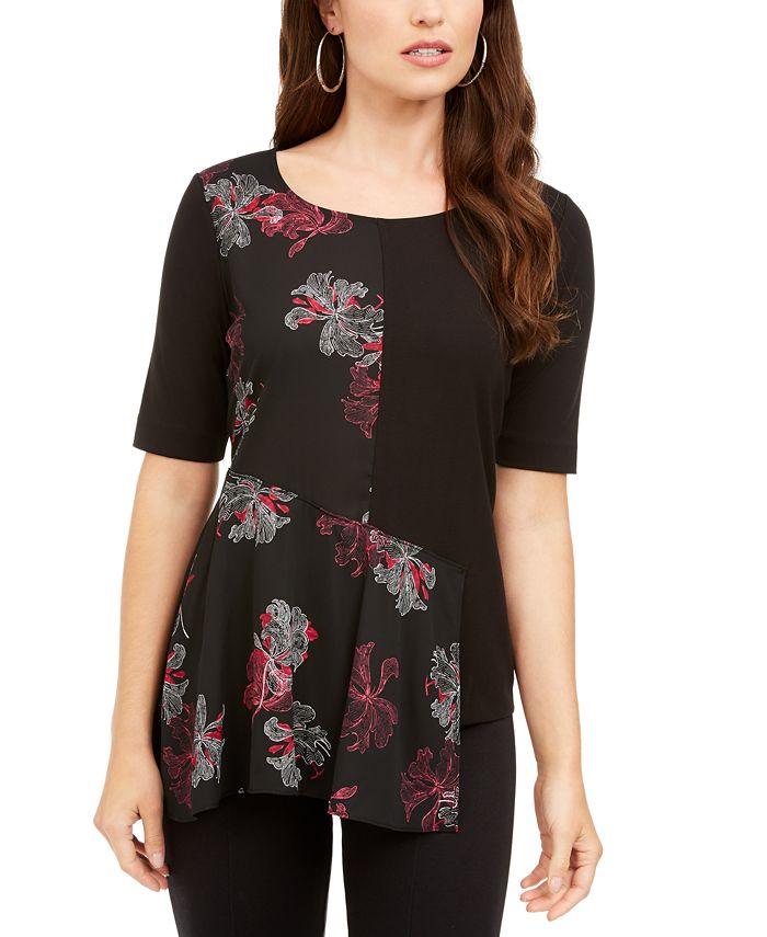 Alfani Women's  Short Sleeve T-Shirt Top Black Size M