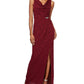 Alex Evenings Women's Embellished Glitter Sleeveless Cowl Neck Full Length Formal Sheath Dress Wine Size 14 Petite
