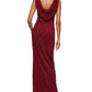 Alex Evenings Women's Embellished Glitter Sleeveless Cowl Neck Full Length Formal Sheath Dress Wine Size 14 Petite
