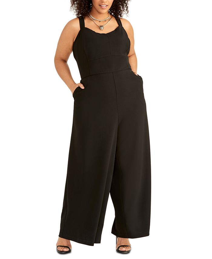 Rachel Roy Women's Demetria Jumpsuit Wide Leg Solid Black Size 16W