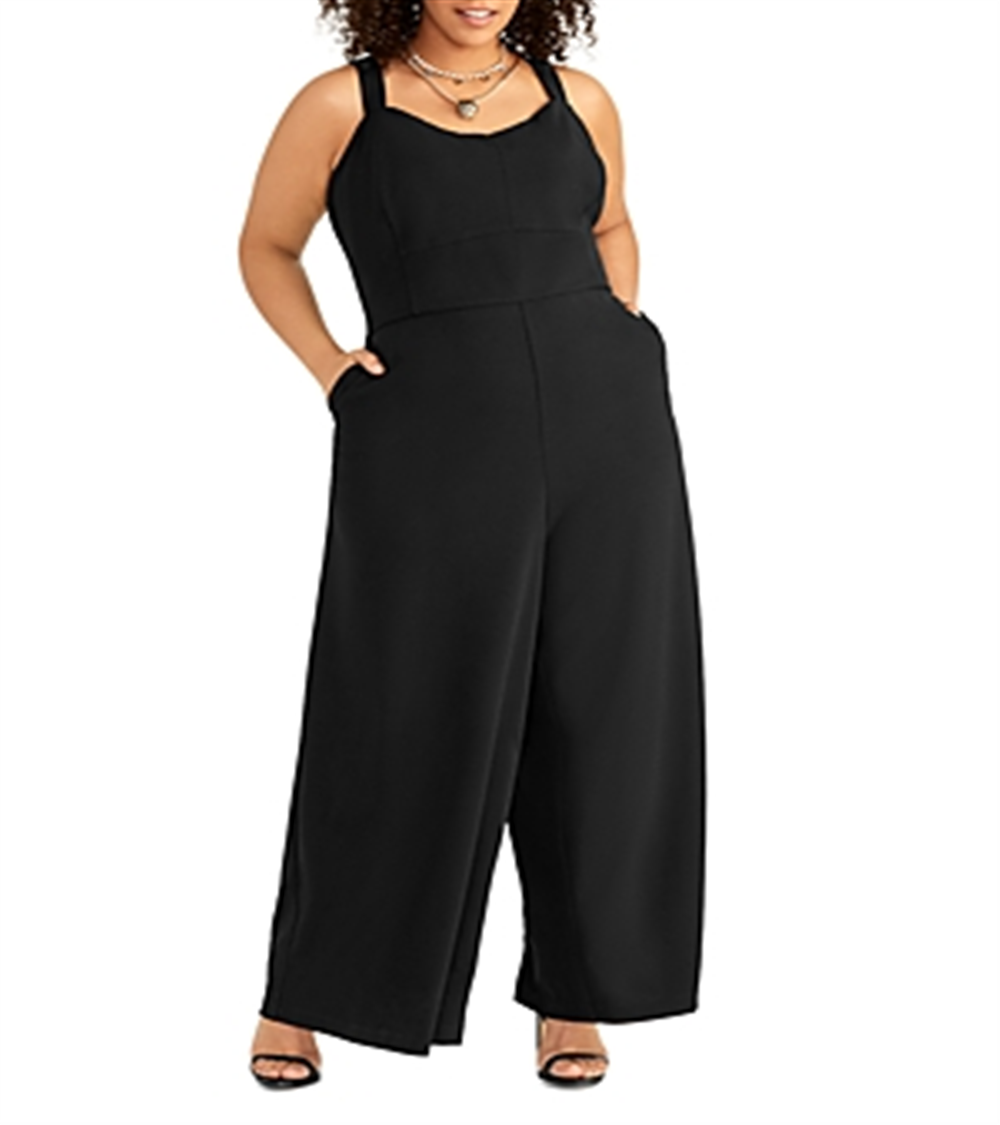 Rachel Roy Women's Demetria Jumpsuit Wide Leg Solid Black Size 16W